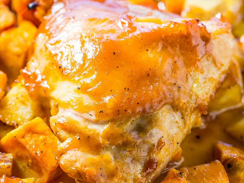 One-Pan BBQ Chicken Thighs with Roasted Sweet Potatoes
