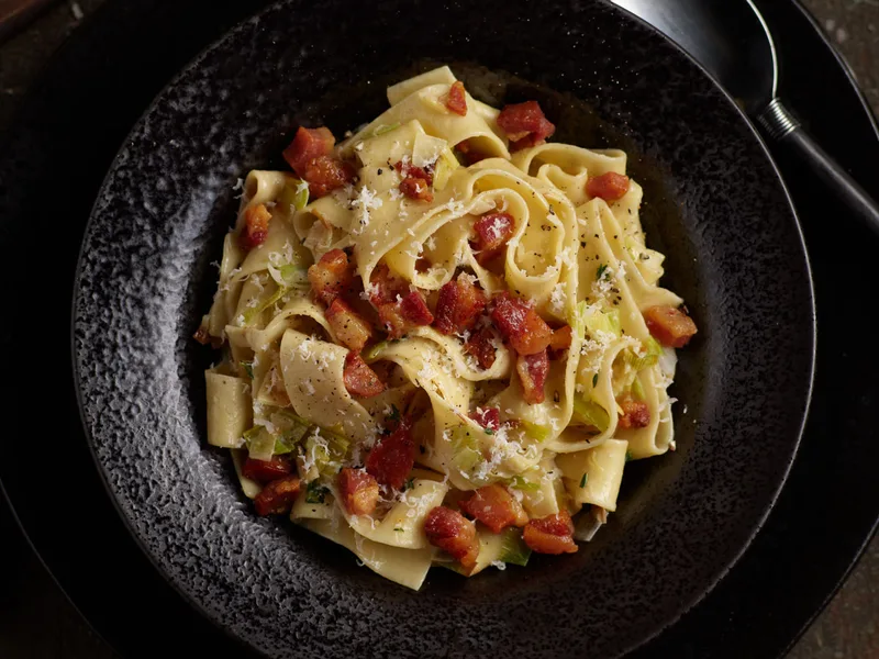 Pancetta and Creamy Leek Pappardelle