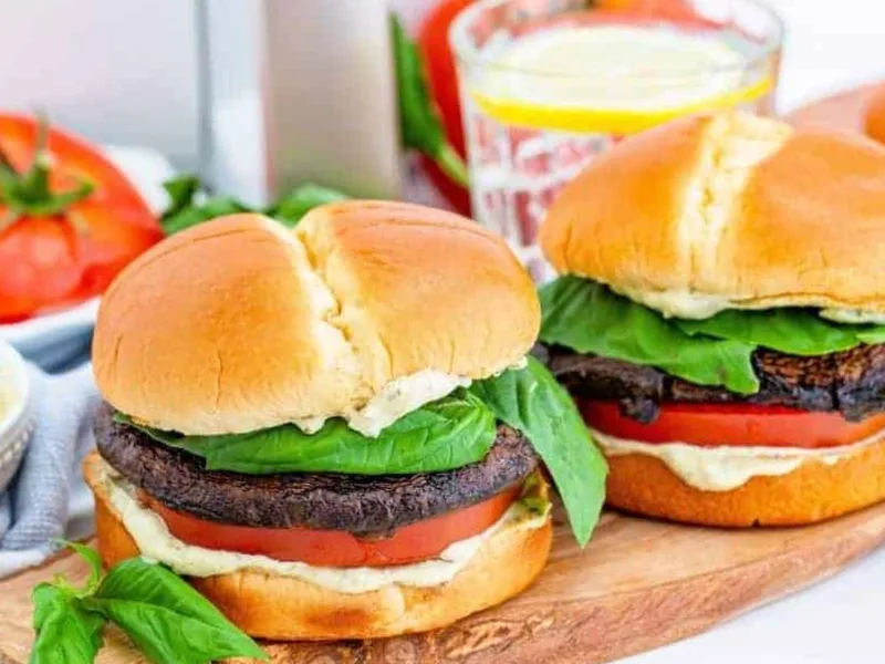 Air Fryer Portobello Mushroom Burgers with Balsamic Marinade