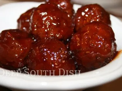 Grape Jelly Cocktail Meatballs with Smokies