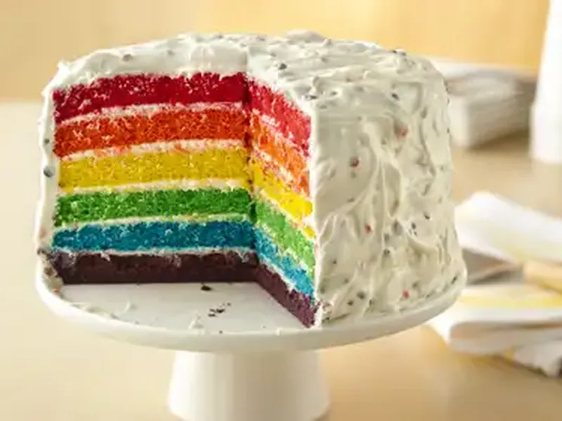 Six-Layer Rainbow Vanilla Cake with Chip Frosting