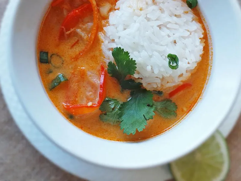 Light Thai Red Curry Soup with Shrimp