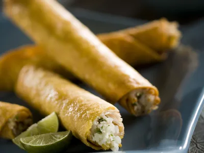 Crispy Idaho Potato and Chicken Taquitos with Chipotle Salsa