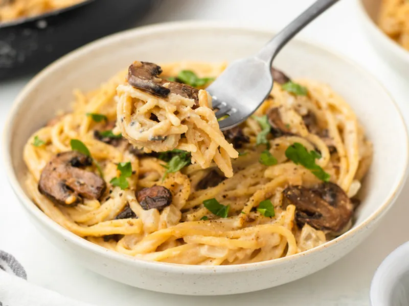 Vegan Mushroom Carbonara with Creamy Miso Sauce