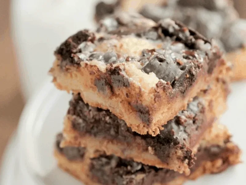 Thin Mint Cookie Cake Bars with Chocolate and Andes Mints