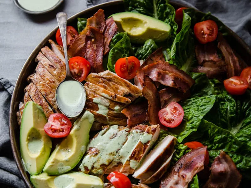 Keto Chicken BLT Salad with Herb-Lime Dressing