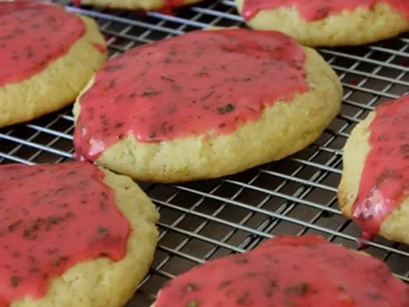 Lime Cornmeal Cookies with Raspberry Mojito Glaze