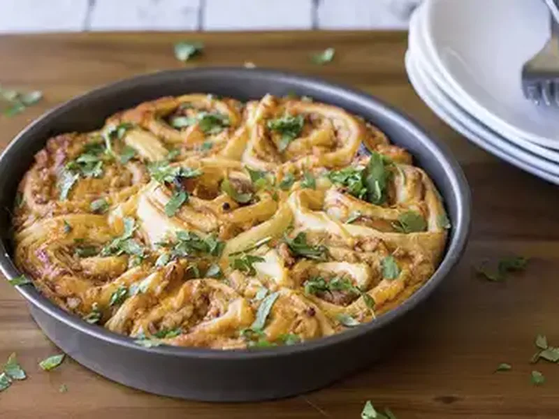 BBQ Chicken Crescent Roll Pinwheel Bake with Cheddar