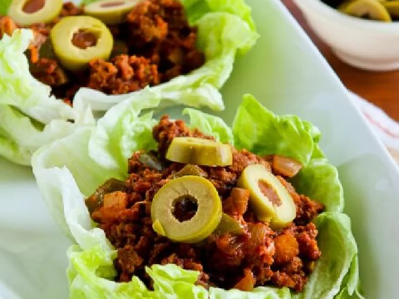 Turkey Picadillo Lettuce Wraps with Green Olives