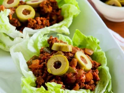 Turkey Picadillo Lettuce Wraps with Green Olives