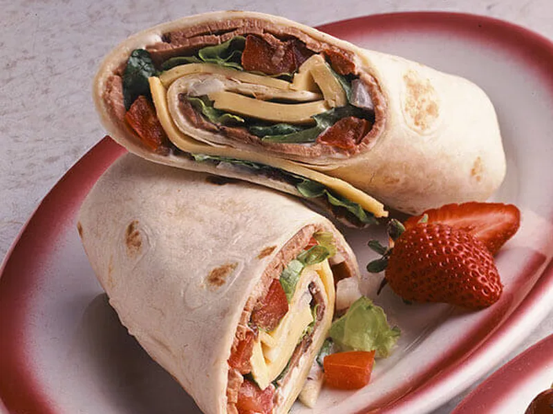 Cheesy Roast Beef Wraps with Blue Cheese Dressing