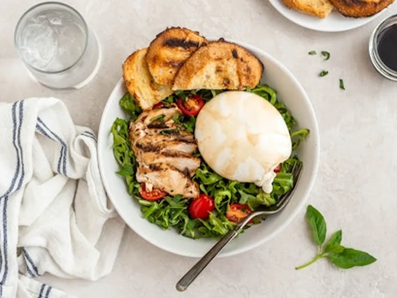 Grilled Oregano Chicken Arugula Salad with Burrata