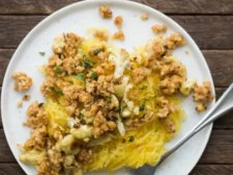 Roasted Spaghetti Squash with Thyme Butter and Chickpea Crumble