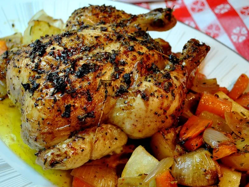 Roasted Chicken with Rosemary, Potatoes and Root Vegetables