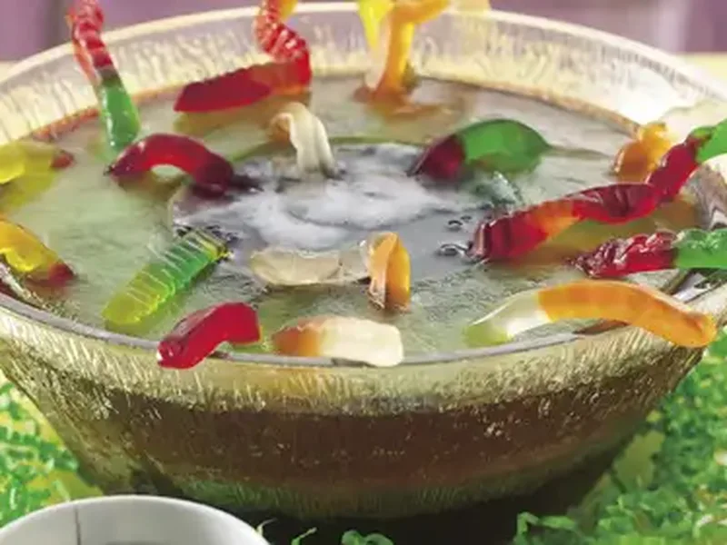 Halloween Gummy Worm Punch with Frozen Ring