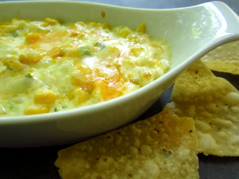 Hot Corn Dip with Monterey Jack and Cheddar