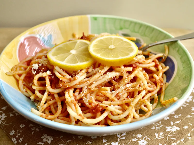 Heirloom Tomato Basil Spaghetti with Lemon
