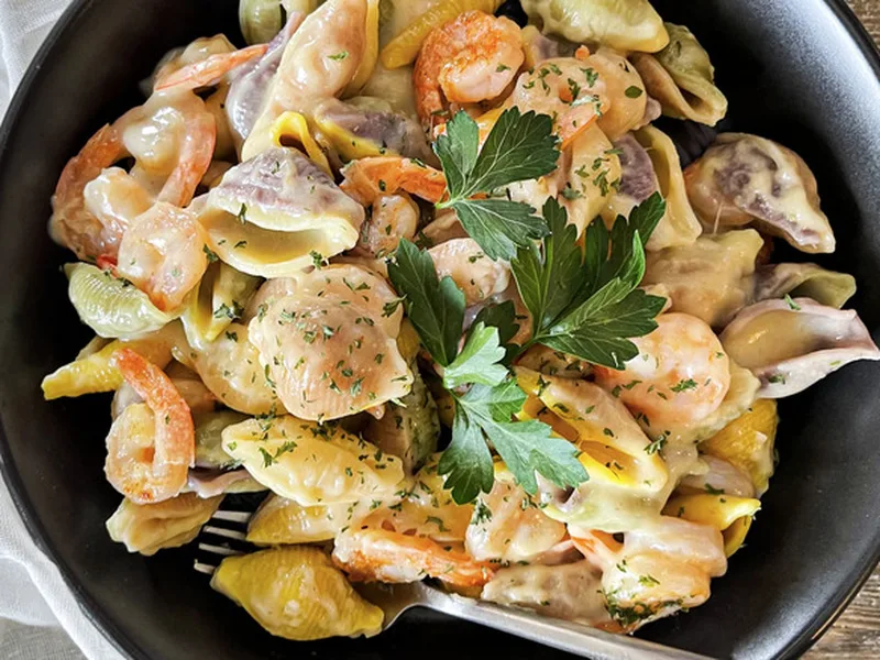 Brown Butter Shrimp Pasta with Cheddar