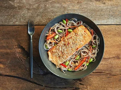 Sesame-Crusted Salmon with Soba Noodle Salad