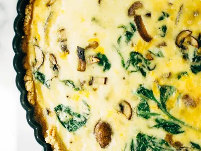 Keto Vegetarian Mushroom Spinach Quiche with Almond Flour Crust