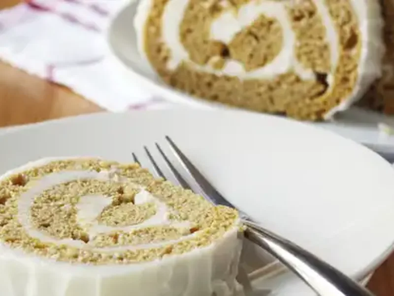 Bourbon Vanilla Pumpkin Roll with Cream Cheese Frosting