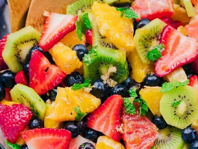 Fresh Mixed Fruit Salad with Mint Orange Dressing