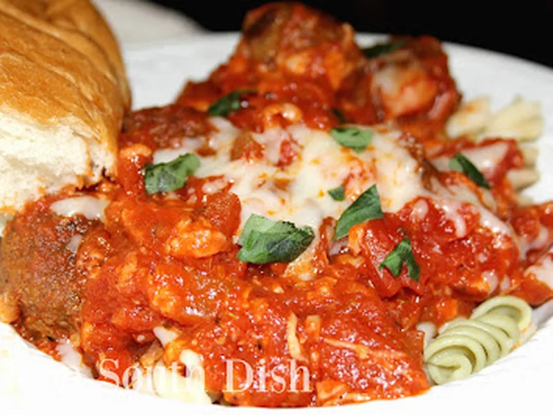 Baked Meatballs in Marinara with Melted Mozzarella