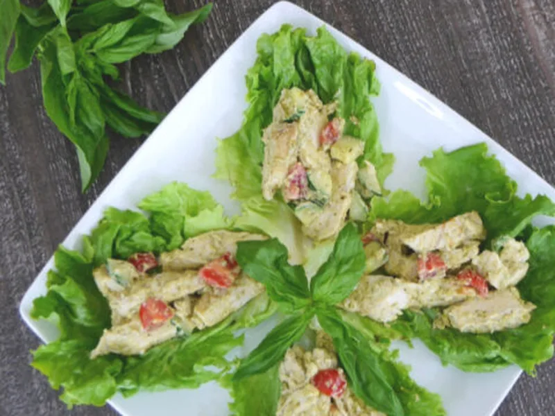 Pesto Chicken Lettuce Wraps with Cucumber