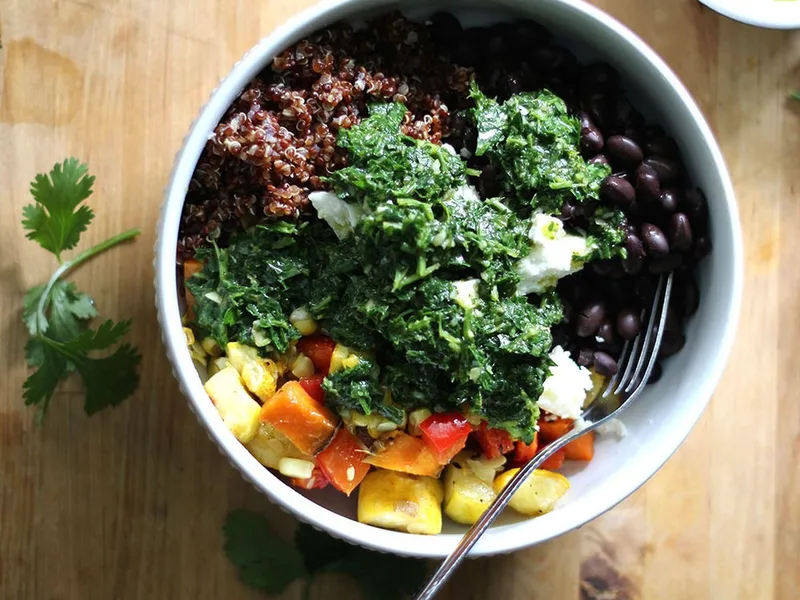 Chimichurri Bowl with Roasted Vegetables and Quinoa