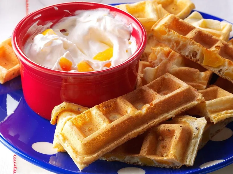 Peaches and Cream Waffle Dippers with Peach Yogurt