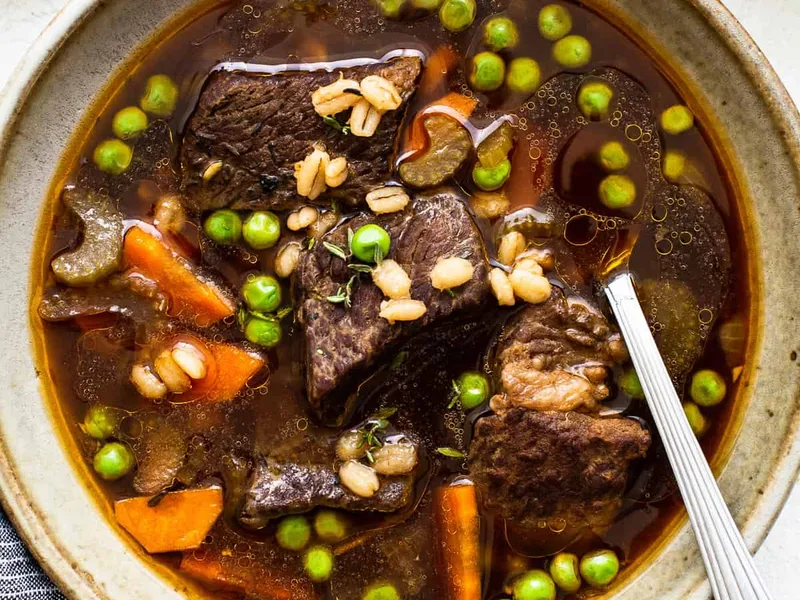 Hearty Beef Chuck and Barley Soup with Fresh Herbs