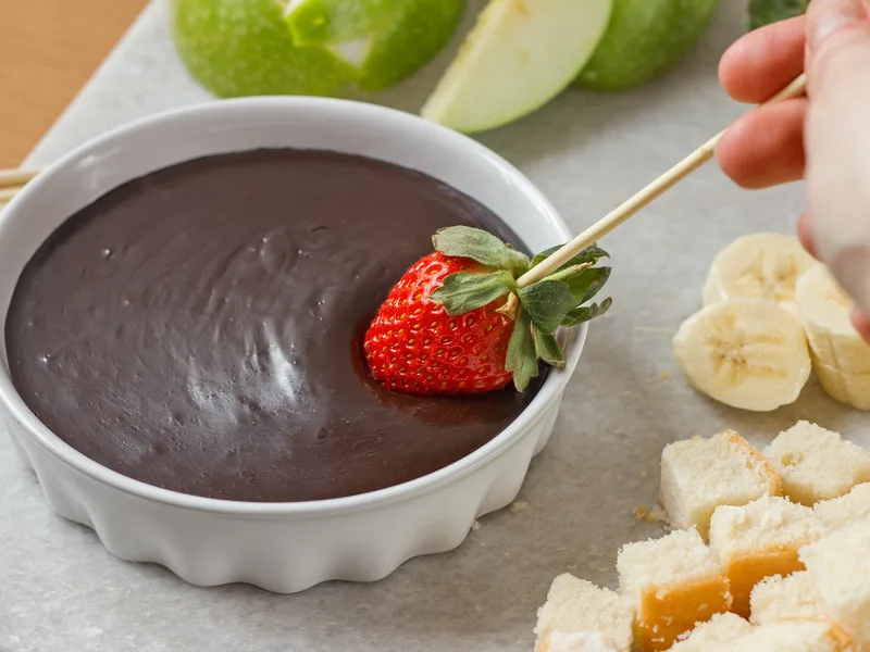 Lighter Chocolate Fondue with Fresh Fruit and Angel Food Cake