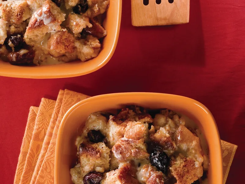 Idaho Potato Bread Pudding with White Chocolate and Cherries