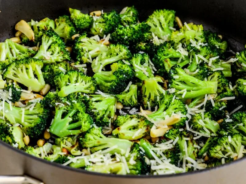 Pan-Fried Broccoli with Pine Nuts and Parmesan