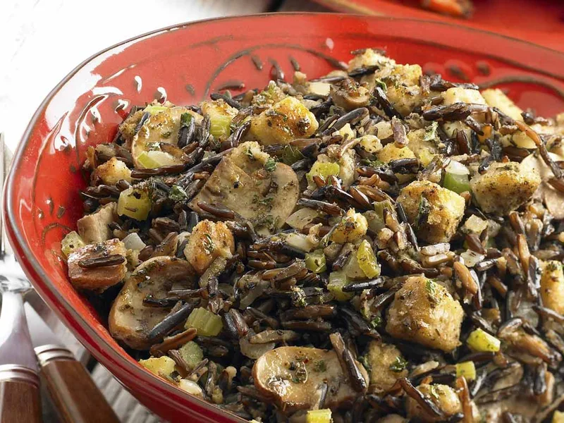 Herb Mushroom Wild Rice Stuffing Baked