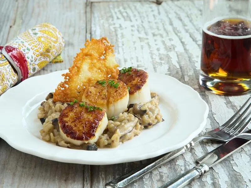 Seared Jumbo Scallops with Wild Mushroom Risotto