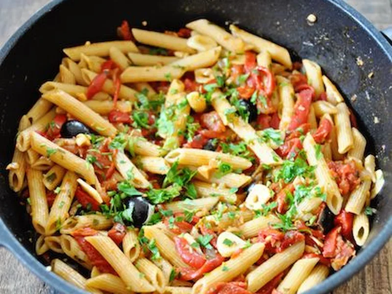 Spanish Pasta with Roasted Peppers and Almonds
