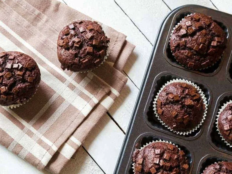 Air Fryer Double Chocolate Chip Muffins in 15 Minutes