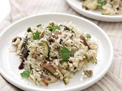 Japanese Eggplant and Olive Rice with Zucchini
