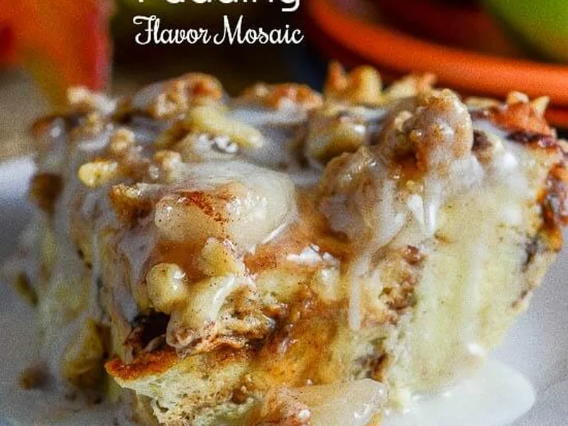 Cinnamon Apple Pie Bread Pudding with Walnut Glaze