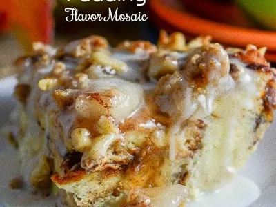 Cinnamon Apple Pie Bread Pudding with Walnut Glaze