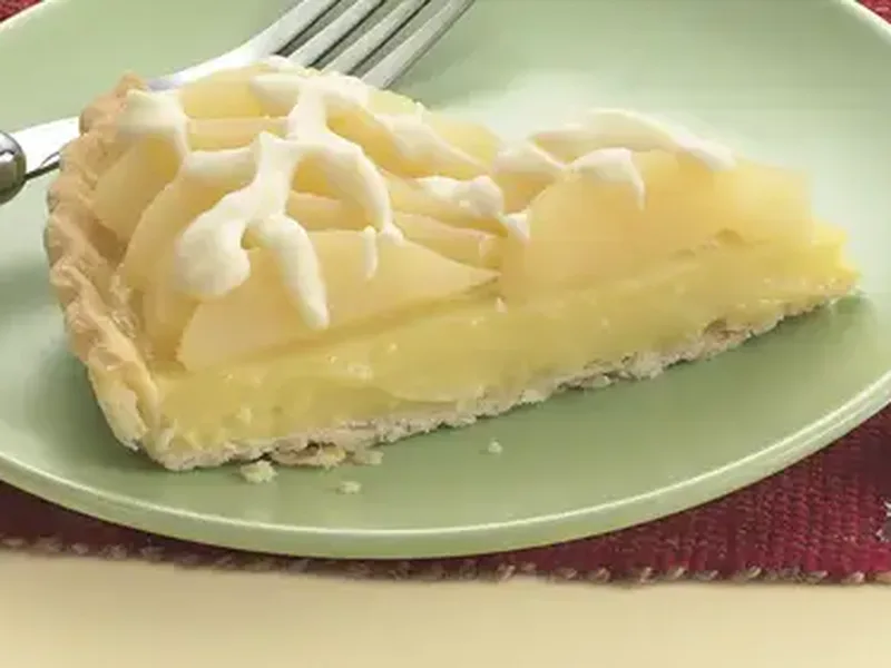 Pear and Ginger Cream Tart with White Chocolate Drizzle