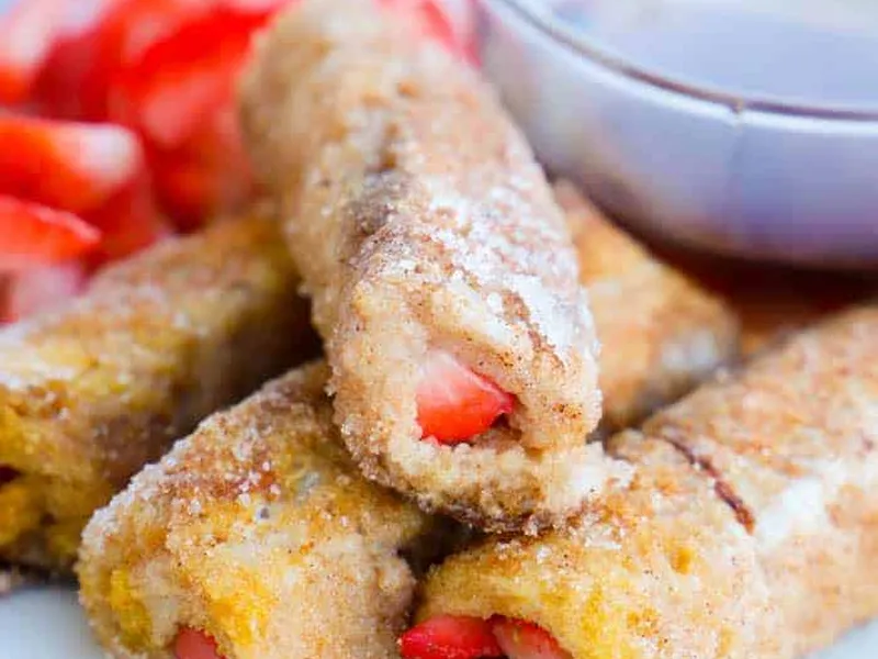 Strawberry Stuffed French Toast Roll-Ups with Cinnamon Sugar