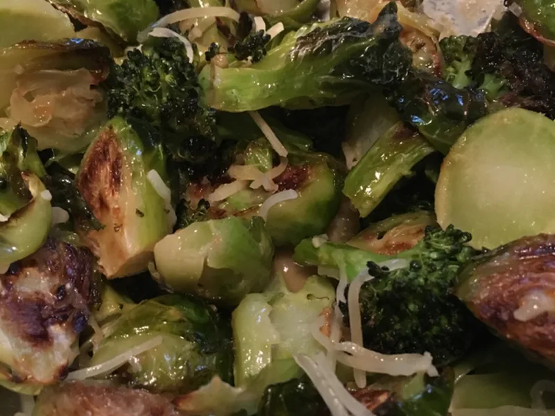 Roasted Broccoli Brussels Sprouts with Lemon Dijon