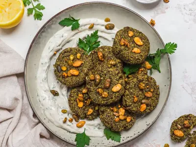 Crispy Broccoli Bites with Herby Tahini Yogurt Dip
