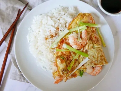 Crispy Shrimp Egg Foo Young with Bean Sprouts