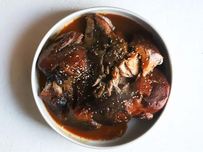 Miso Mustard-Braised Pork Butt with Garlic Jus
