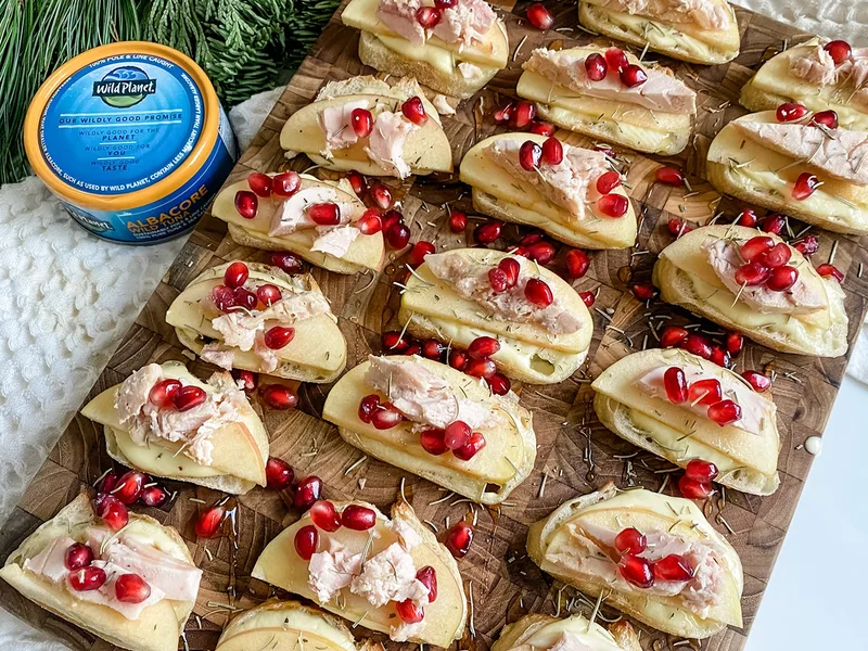 Tuna, Brie & Apple Crostini with Hot Honey