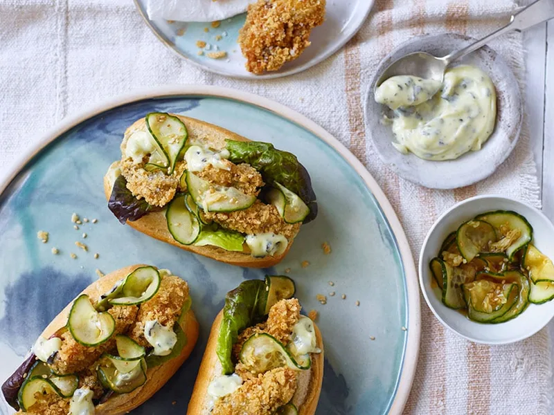 Japanese Fried Oyster Po'Boy with Wasabi Mayo