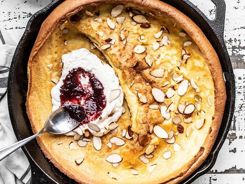 Almond Dutch Baby Pancake with Sweet Ricotta and Jam